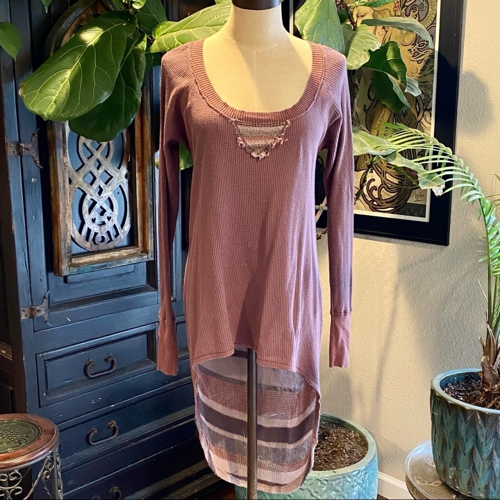 Free People High/Low Mixed Knit Raw Edging Sweater Top